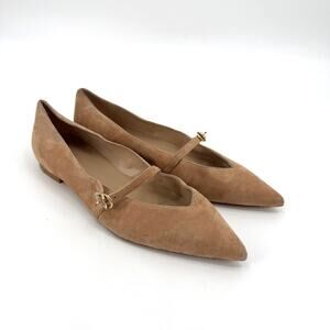 Stuart Weitzman Crystal Buckle Suede Ballet Flats Pointed Toe Suede Brown 11.5